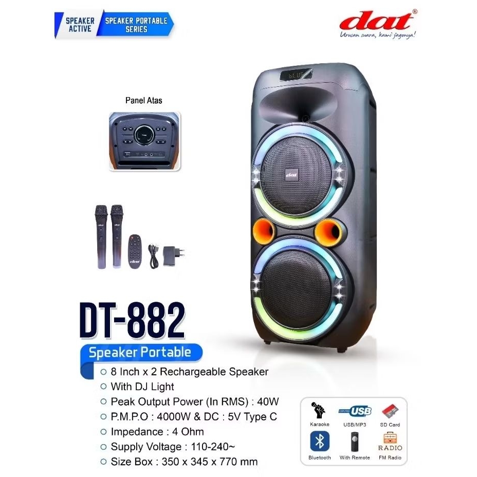 Jual SPEAKER ACTIVE PORTABLE DAT DT 882 DT882 SPIKER AKTIF 8 INCH IN ...