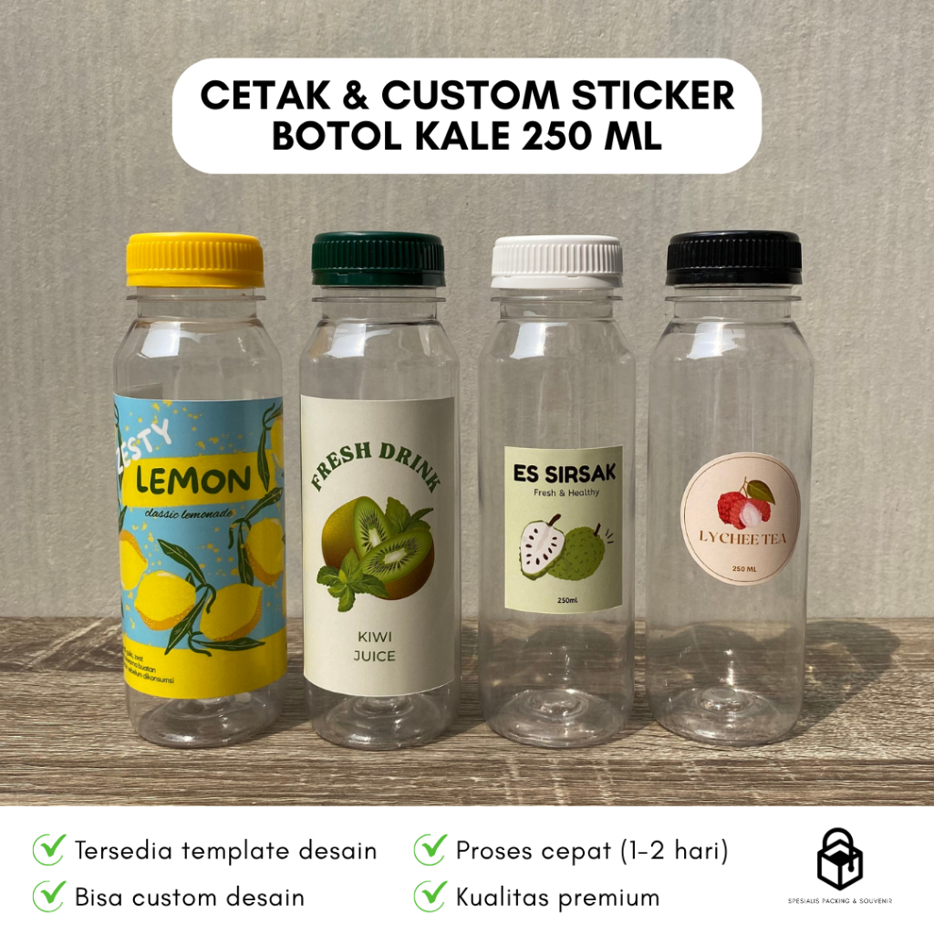 Jual Cetak Custom Stiker Botol Kale 250 ml | Print Label Sticker Logo ...