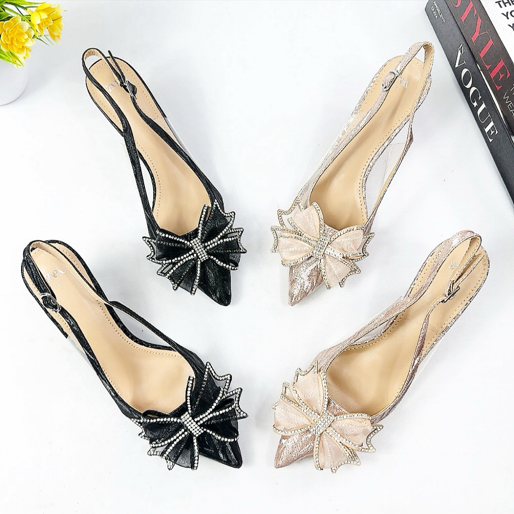 Jual PROMO ZR Slingback Glitter Heels with Ribbon 7cm & Flat + FREE ...