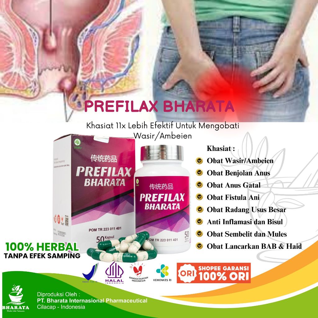 Obat Wasir Ambeien Fistula Ani PREFILAX BHARATA Original Obat Benjolan Susah Bab Sembelit