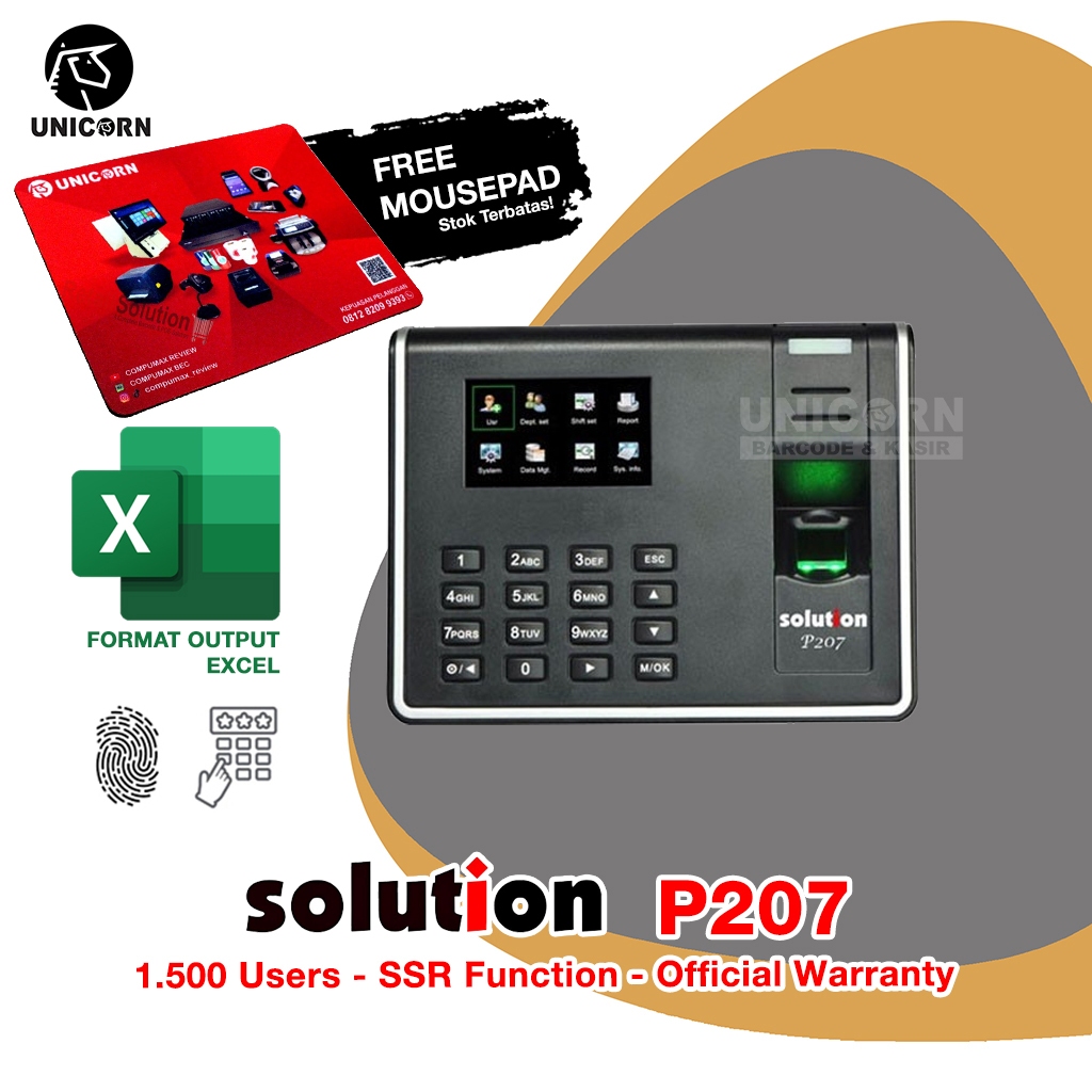 Jual Mesin Absensi Sidik Jari - Solution P207 P-207 SSR Fingerprint ...