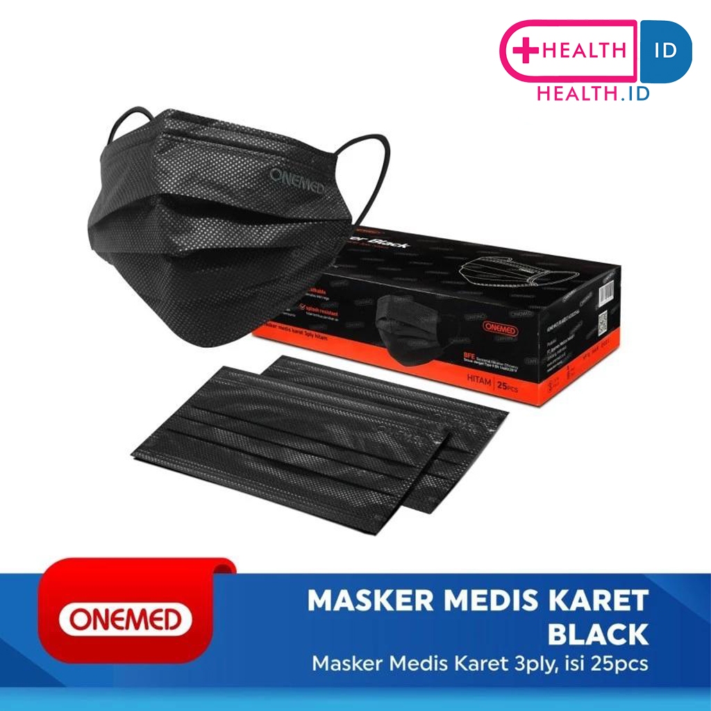 Jual Masker Karet Medis 3ply OneMed HITAM isi 25pc | Shopee Indonesia