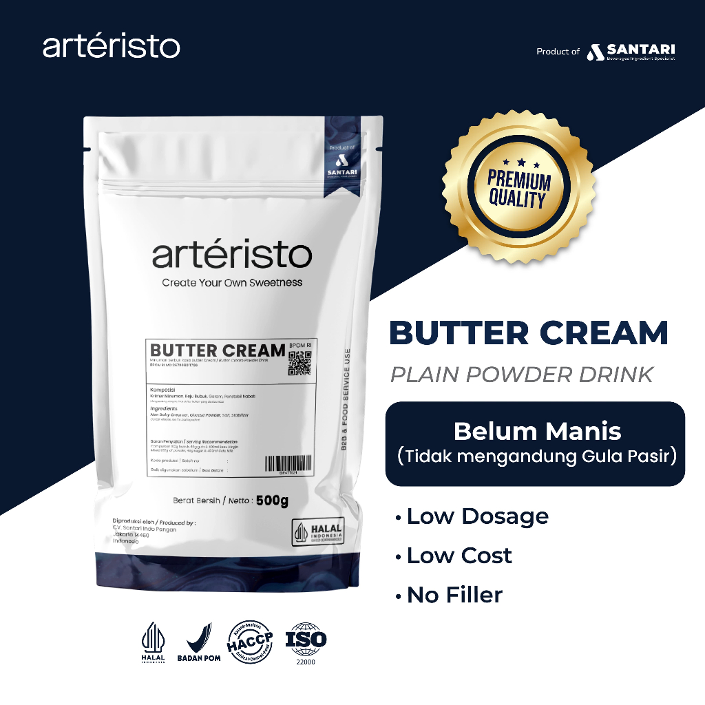 Jual ARTERISTO BUTTER CREAM PREMIUM TOPPING POWDER DRINK 500GR - TANPA ...