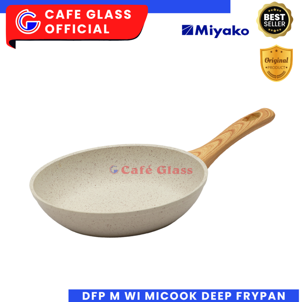 Miyako Micook Deep Frypan I Wajan Penggorengan Anti Lengket I Gagang Kayu Elegan - Teflon Marble