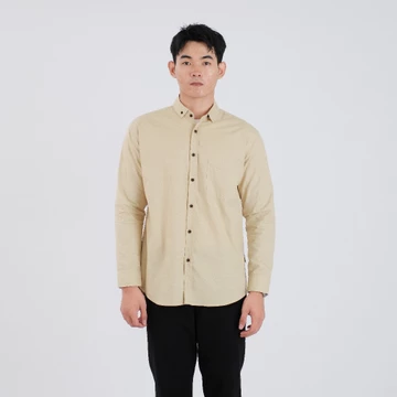 GHIFAREAL Kemeja Pria Butter Yellow Lengan Panjang Kemeja Polos Pria Soft Yellow Premium