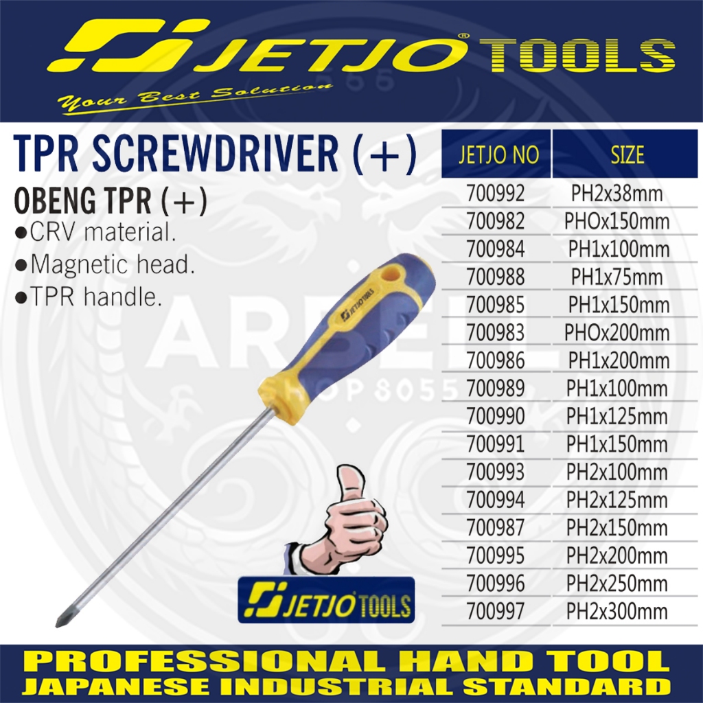 Jual TPR SCREWDRIVER ( + ) JETJO TOOLS OBENG PLUS PH0 X 150 MM S/D PH1 ...
