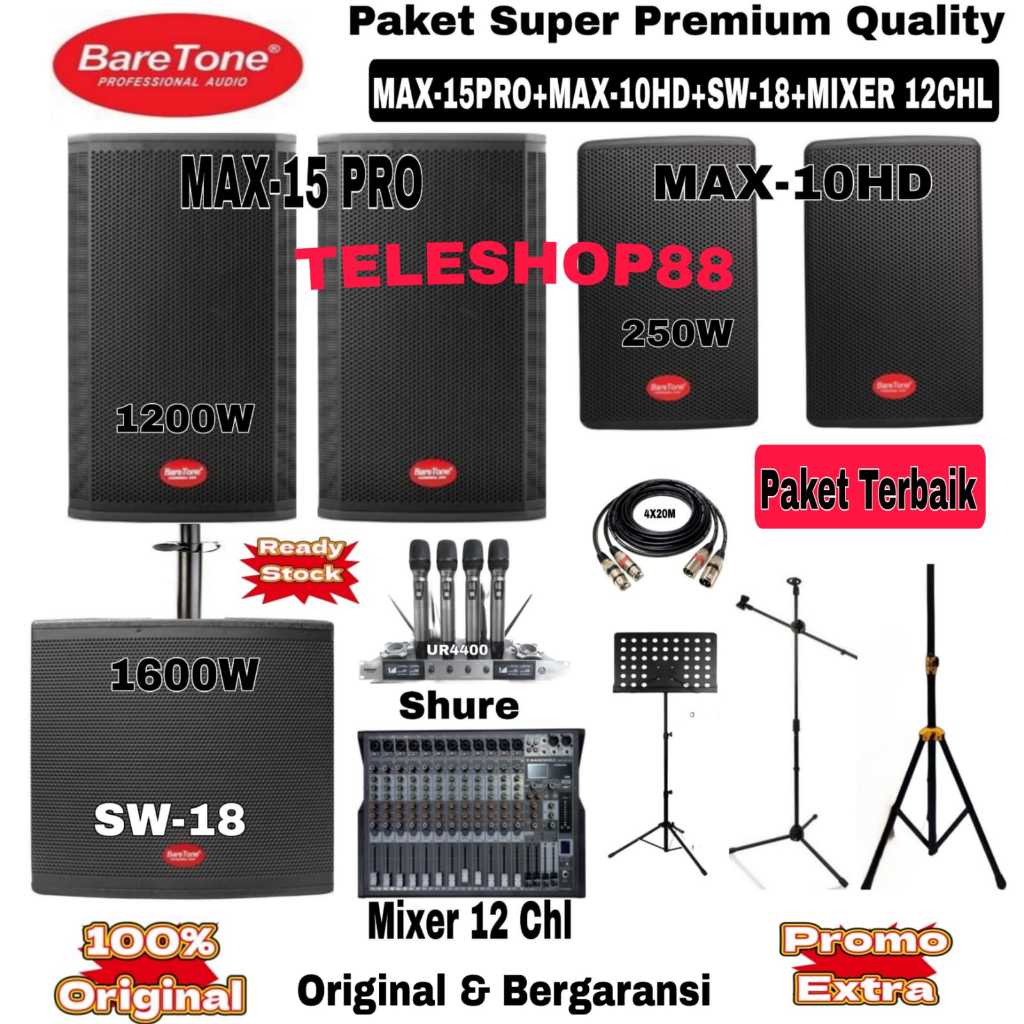Jual Promo Paket Sound System Speaker Aktif Baretone Max15pro+Baretone ...