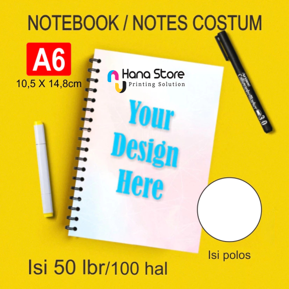 Jual Notebook/notes spiral custom A6 isi 50 lembar garis/polos | Shopee ...