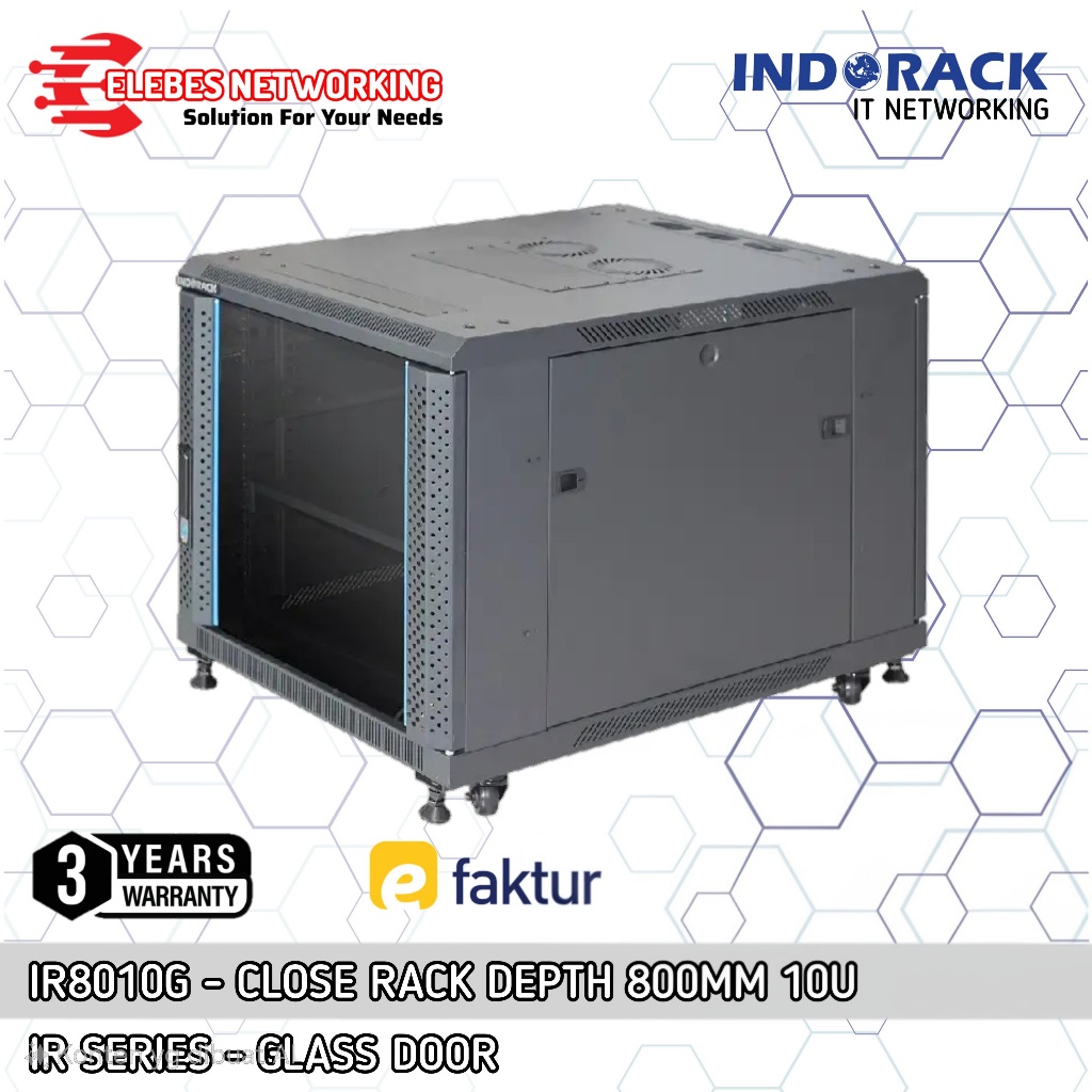 Jual IR8010G Close Rack INDORACK 10U Depth 800mm Glass Door Rak Server ...