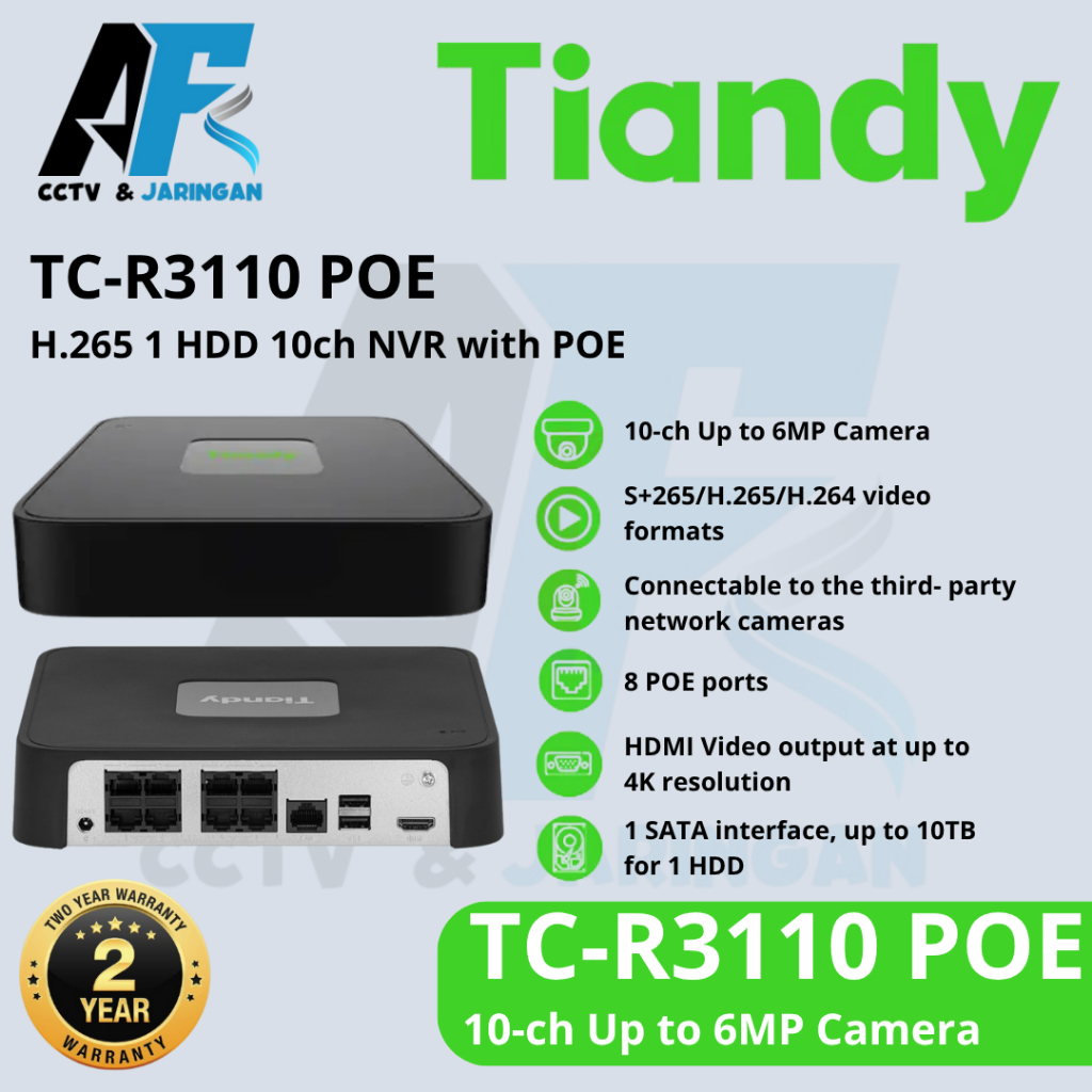 Jual NVR 10CH Tiandy TC-R3110 POE atau NON-POE Up To 6MP | Shopee Indonesia