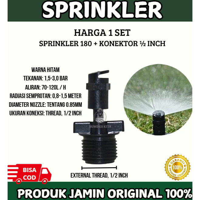 Jual sprinkler pertanian micro 180° plus konektor 1/2 inch sprinkel ...