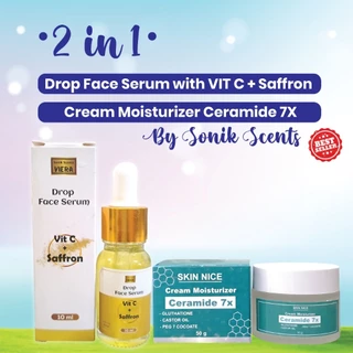Drop Face serum with VIT C + Saffron With Cream Moisturizer Ceramide 7X Mencerahkan Niacinamide