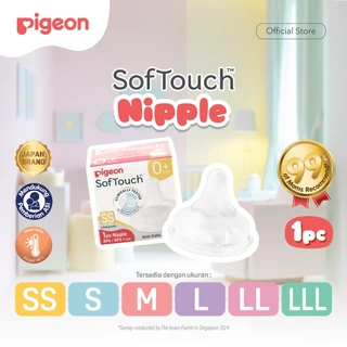 PIGEON SofTouch Nipple Wide Neck - 1pc Box | Pilih Size | Dot Seperti Payudara Ibu | Elastis & Lembut | Anti Kolik (Lubang AVS) | Tidak Bingung Puting