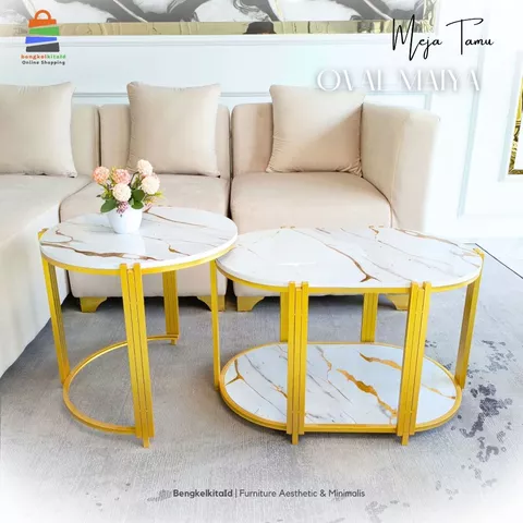 Maiya Meja Tamu Oval Minimalis Mewah Meja Ruang Tamu Minimalis Meja Tamu Aesthetic Meja Sofa