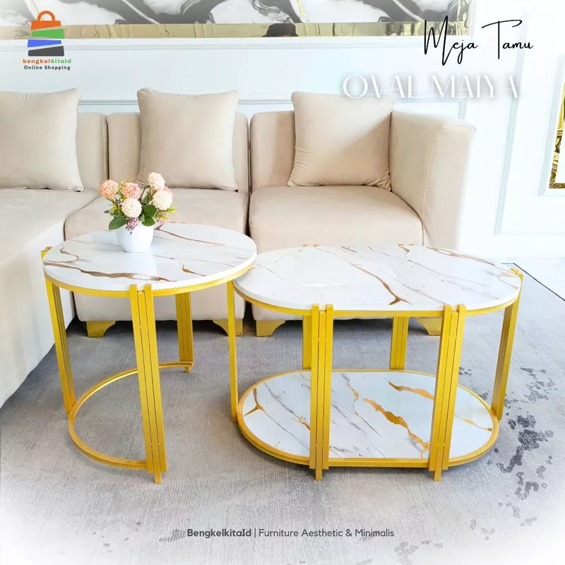 Maiya Meja Tamu Oval Minimalis Mewah Meja Ruang Tamu Minimalis Meja Tamu Aesthetic Meja Sofa