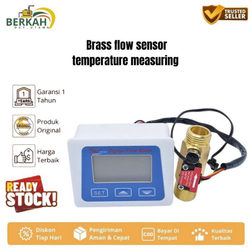 Jual Brass flow sensor temperature measuring YF-B7 meter switch+LCD ...