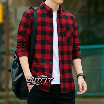 Kemeja Flanel Impor Lengan Panjang Pria Wanita Premium Distro (Outfit Flanel)