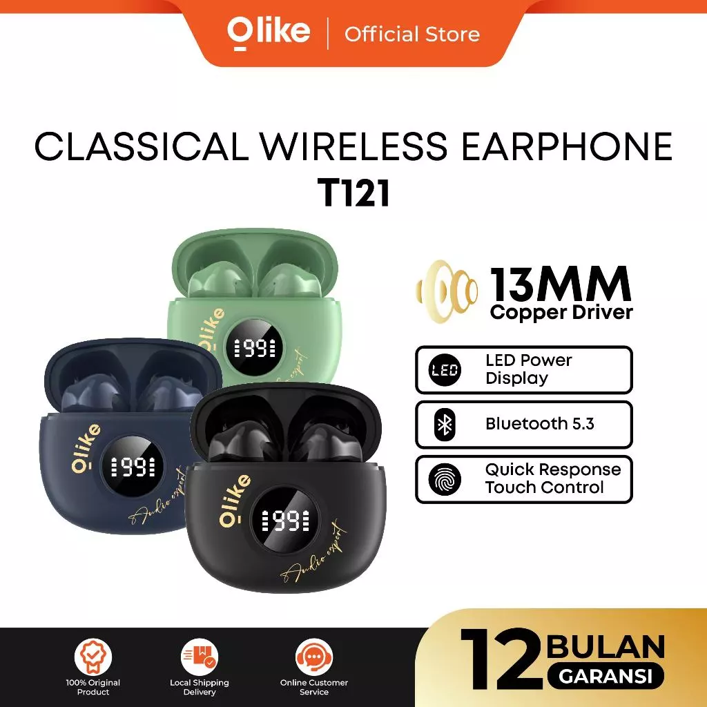 OLIKE CLASSICAL TWS HEADSET BLUETOOTH 5.3 T121 GARANSI 1 TAHUN 21 HOUR PLAY TIME - LIVE