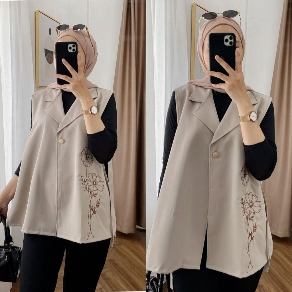 Jual AF - Jasmine Vest Bordir Rompi Pakaian Wanita Outer Korean Style ...