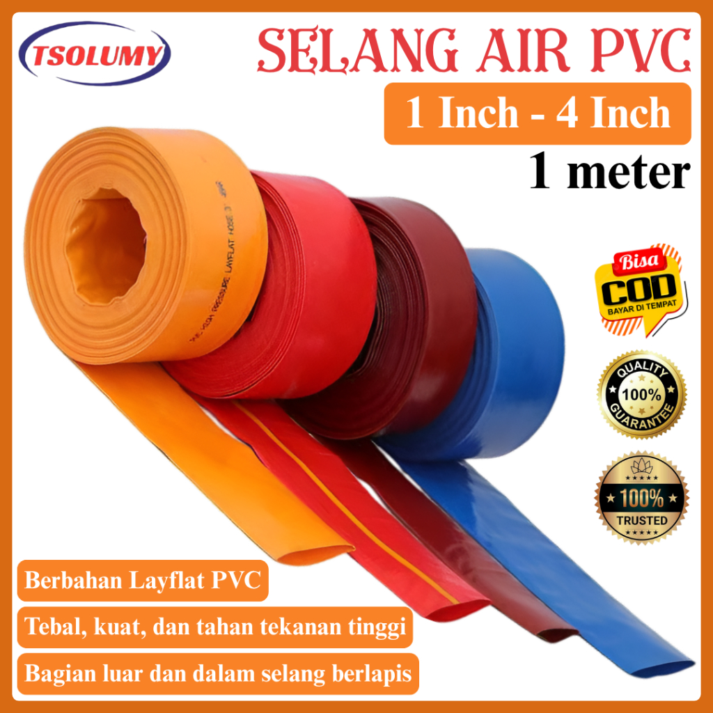 Tsolumy Selang Air Layflat PVC Irigasi Pompa Sawah Karet Per 5 Meter Elastis Kuat Perairan Sawah Selang Irigasi
