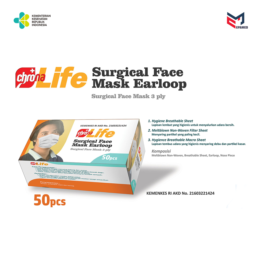 Jual Chrona Lifemed Surgical Face Mask Earloop | Masker medis | Masker ...