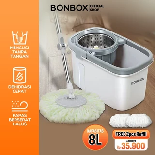 【VOUCHER 30K】Bonbox Alat Pel Lantai Ember 2 in 1 DAPAT 2 KAIN PEL CADANGAN Kain Fiber Ember Spin Mop Mencuci dan Membilas Pembuang Air Otomatis BCT3612B