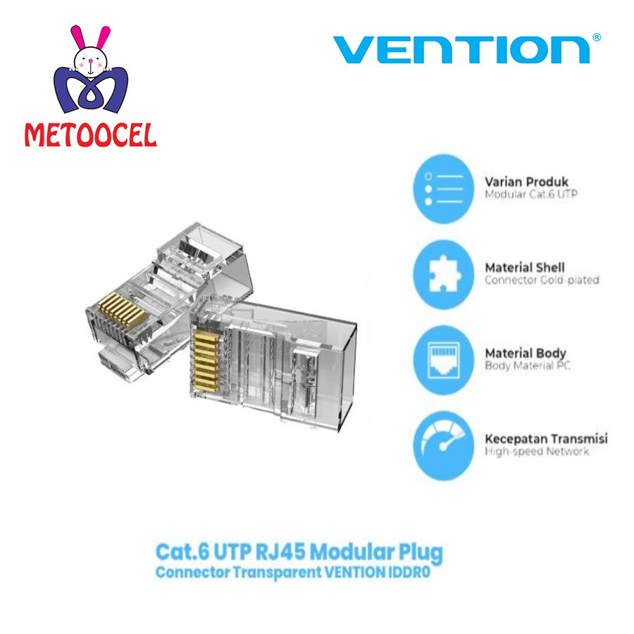 Jual Konektor Cat 6 UTP RJ45 Modular Plug Connector VENTION IDDR0 ...
