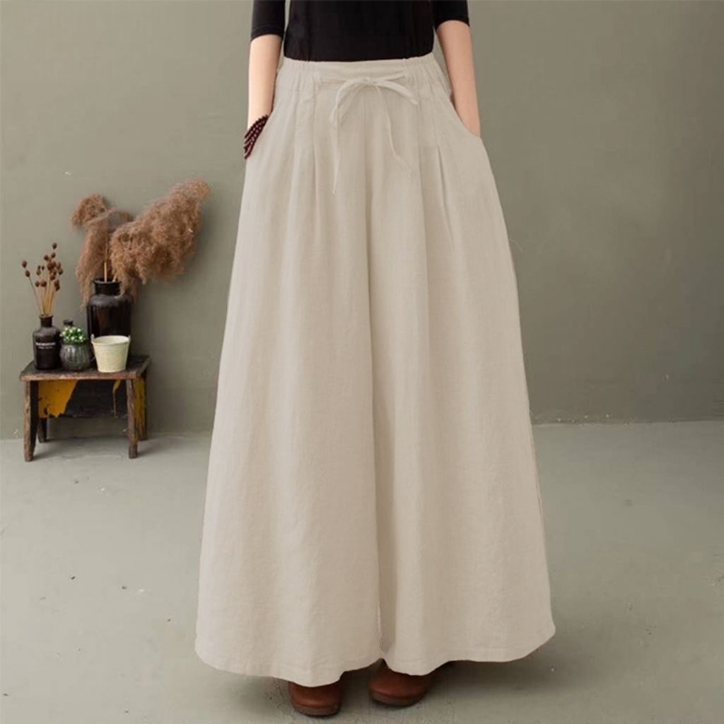 Jual Minara Kulot Linen Rami Korean Style – Pinggang Karet Saku Kanan ...