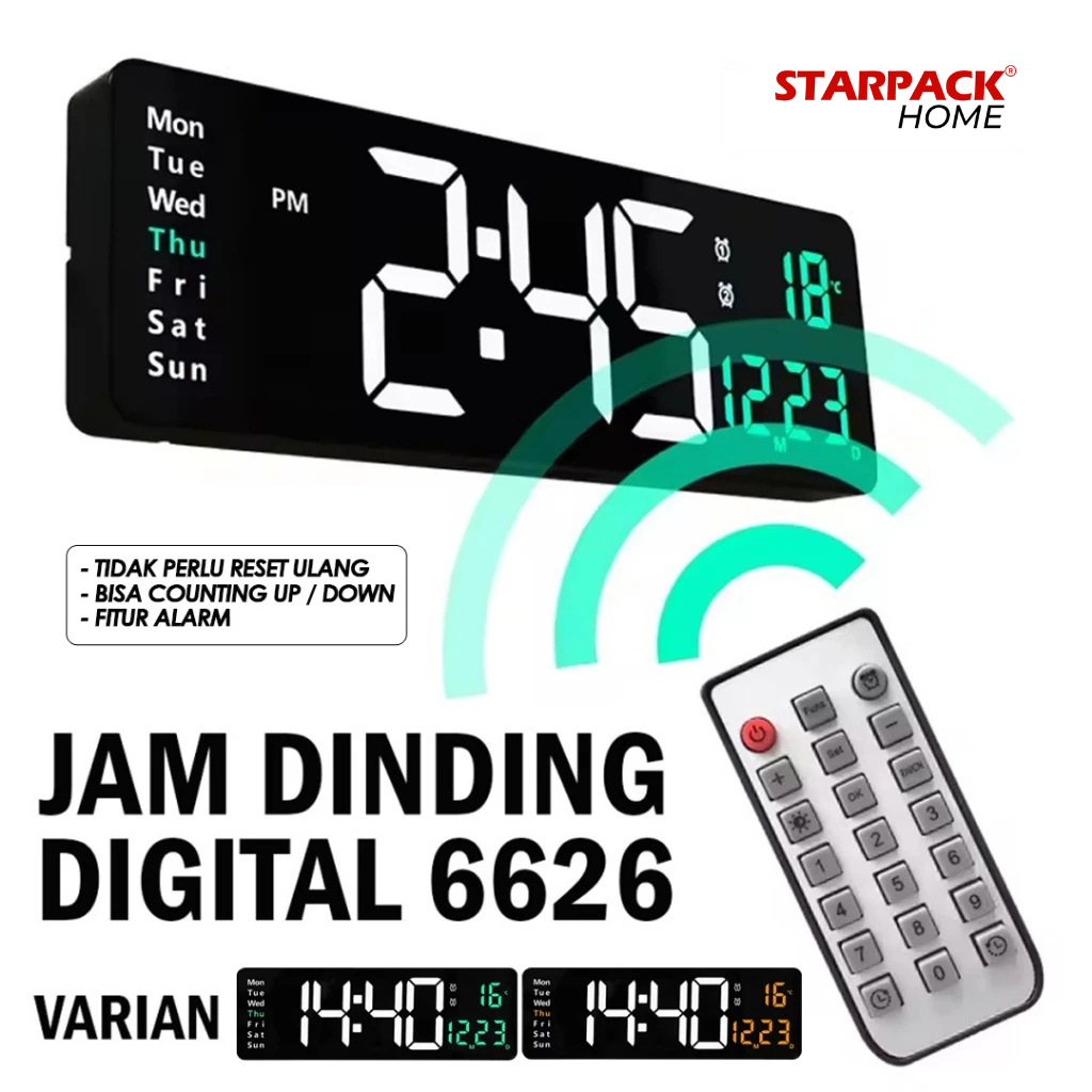 Jual Jam LED Dinding Wireless Modern – Tampilan Tanggal & Suhu 6626 ...