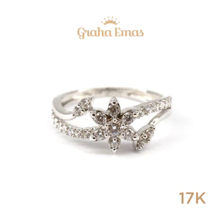 Graha Emas Cincin Emas Putih Bentuk Flower 17K - White Gold Flower Model Ring 17 Carat M448