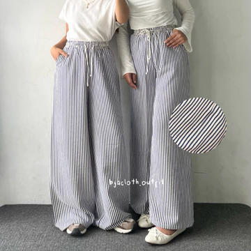 BYACLOTH Everyday Pants Stripe Pants Celana Panjang Wanita Baggy Kantor Kuliah Motif Garis