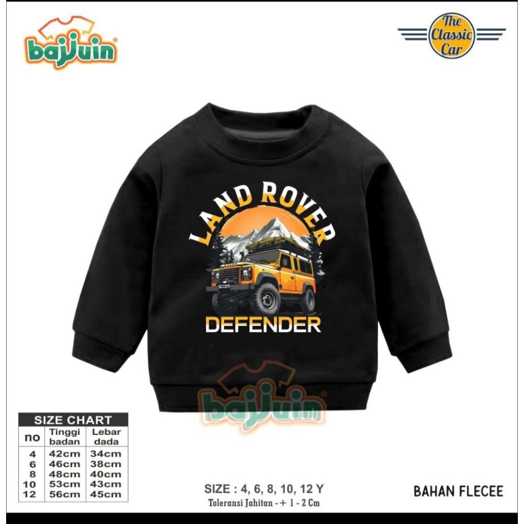 Jual Sweater Anak Mobil Land Rover Defender Bahan Flecee Usia 4-12 ...