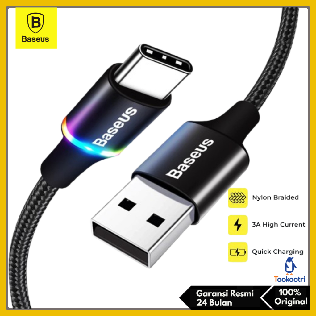 Jual BASEUS Kabel Data LED Halo Usb To Type C Fast Charging 3A | Shopee ...