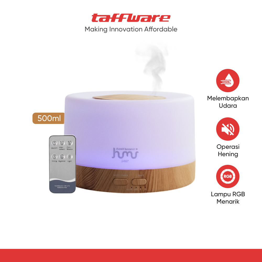 Jual Taffware HUMI Air Humidifier Mini Ultrasonic Diffuser RGB 500ml ...