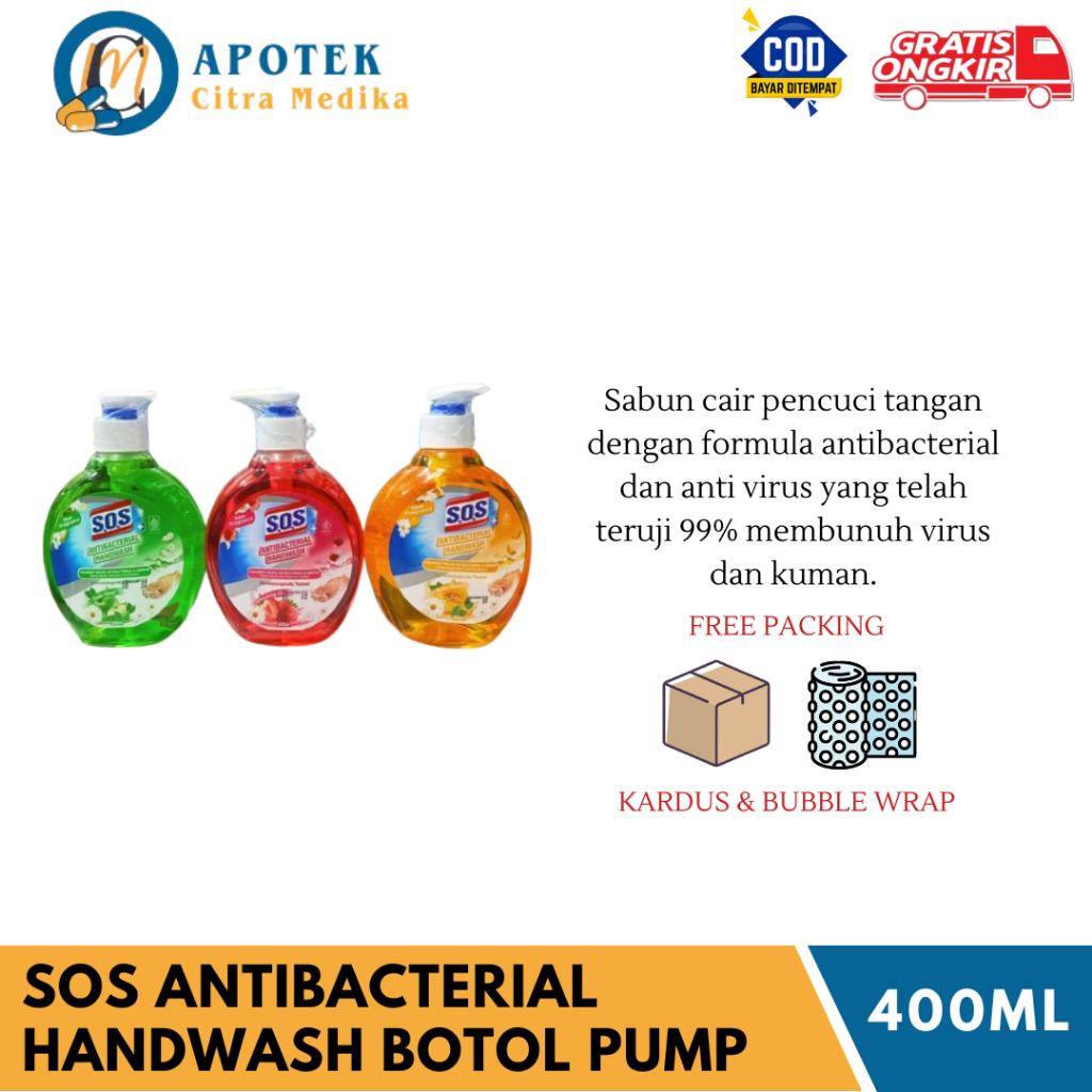 Jual SOS ANTIBACTERIAL HANDWASH (BOTOL PUMP 400ML) - SABUN CUCI TANGAN ...