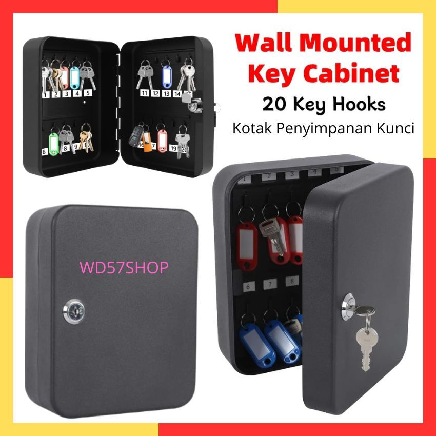 Jual Kotak Penyimpanan Lemari Kunci Dinding 1 Pintu Cabinet 20 Hook Key ...