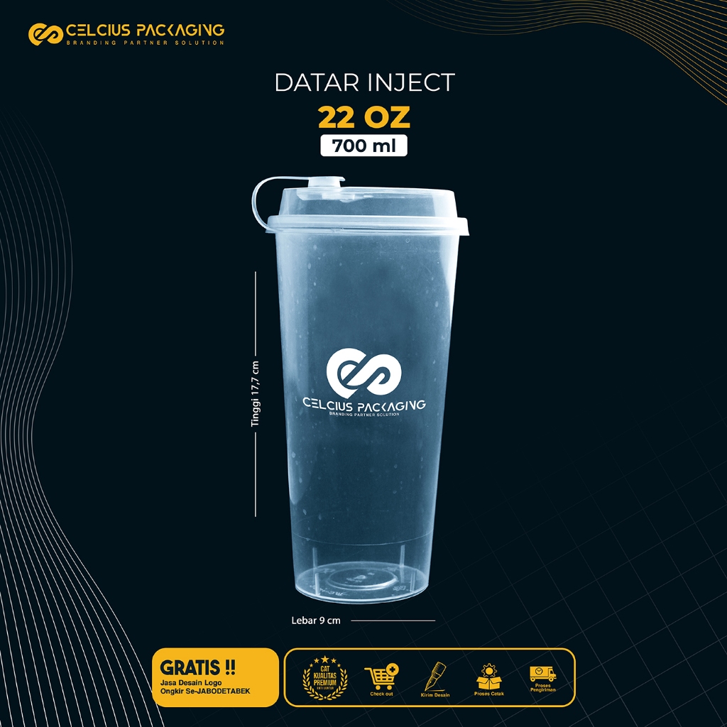 Jual Sablon Cup Gelas Plastik 22 OZ Datar Inject 700 ml + LID Sambung ...