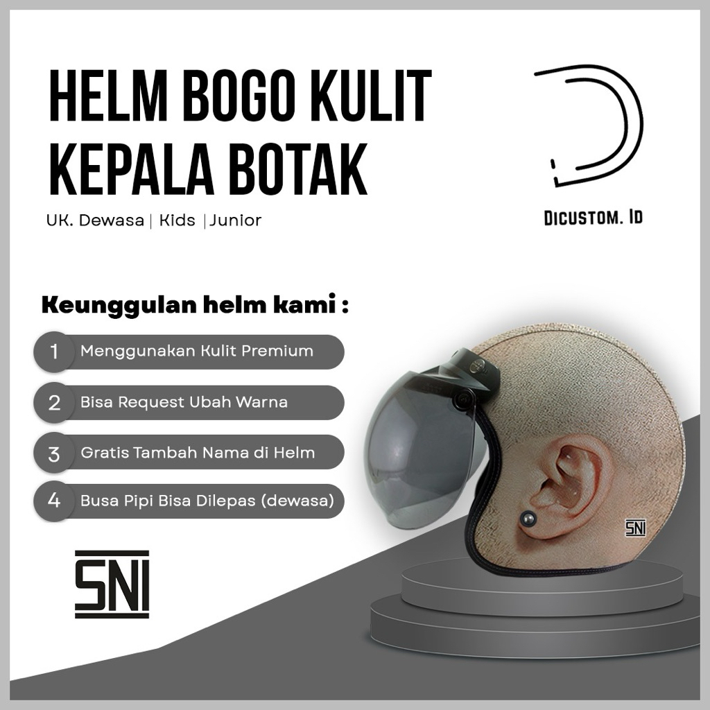 Jual Helm Bogo Retro Kulit Kepala Botak Free Tambah Nama SNI | Helm ...