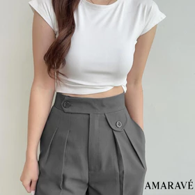 AMARAVE Celana Panjang Wanita Highwaist Celana Bahan Wanita Kerja Kulot Wanita Kantor Bahan Woll