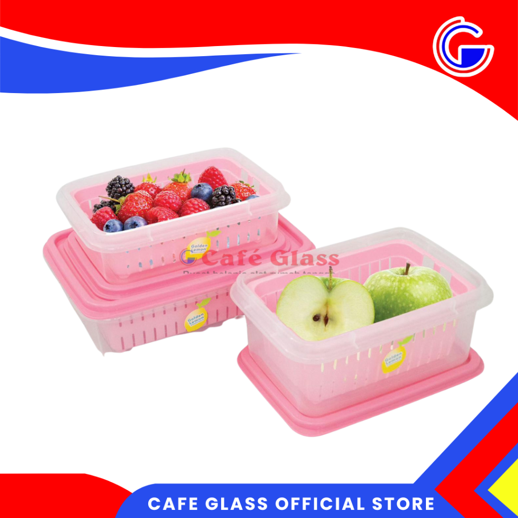 Sealware Dengan Saringan Golden Lemon I Tempat Penyimpanan  Kedap Udara I Food Storage I Tempat Buah Dan Sayur