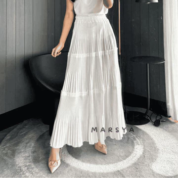 Rok Plisket Susun Maiza Skirt Ruffle Wanita Anti Nerawang Korean Style Bahan Knite Evano Premium