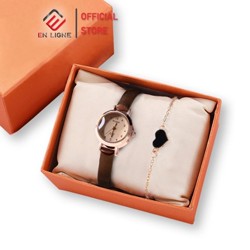 En Ligne - Jam Tangan Wanita Bulat Kecil Analog Quartz Bonus Gelang EL4196