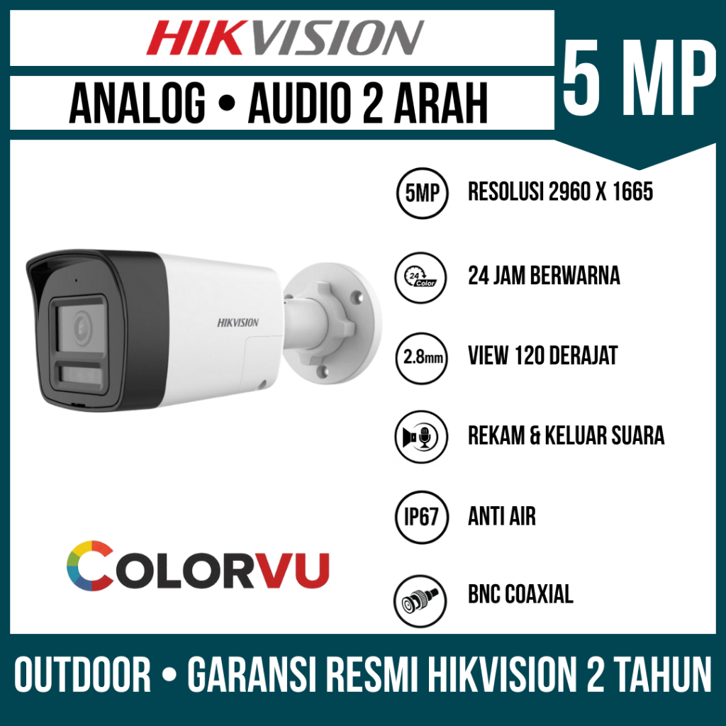Jual KAMERA CCTV HIKVISION COLORVU 5MP OUTDOOR AUDIO 2 ARAH TWO WAY ...