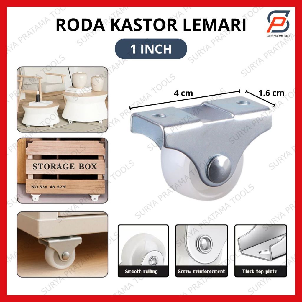 Jual Roda Kastor Lemari 1 Inch PVC / Roda Caster Troly Etalase Nylon ...