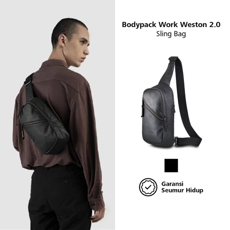 Bodypack Weston 2.0 Emboss Sling Bag Hitam untuk kuliah dan kerja