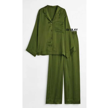 SV Silky Piyama Satin Baju Tidur Wanita Dewasa Lengan Panjang Celana Panjang Wanita Satin
