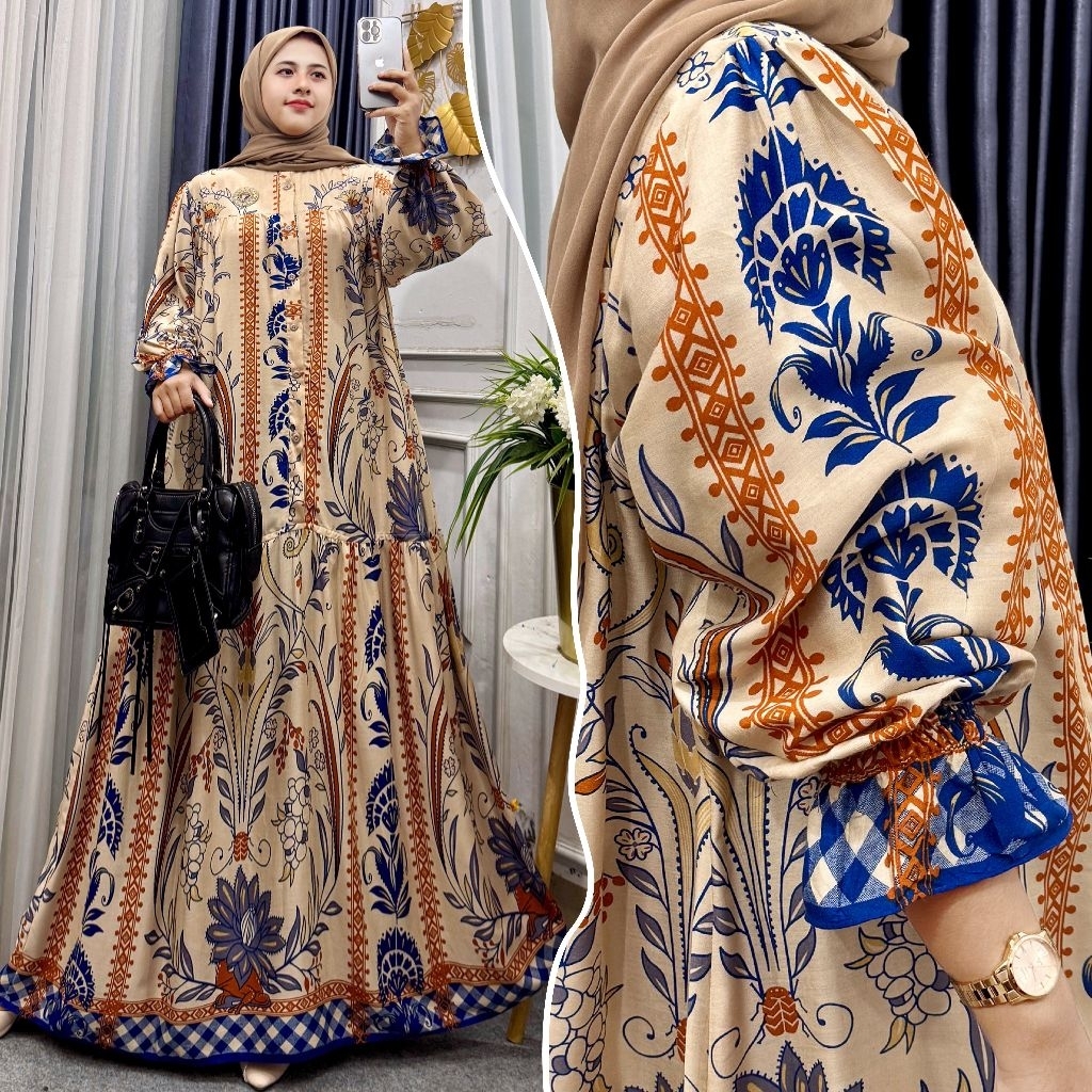 Gamis Arsyila Gamis Lengan Balon Gamis Rayon Premi