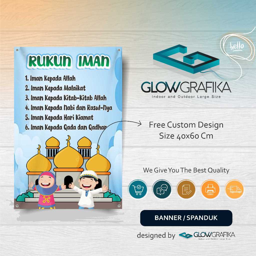 Jual Cetak Spanduk Banner rukun iman, rukun islam, 10 malaikat a ...