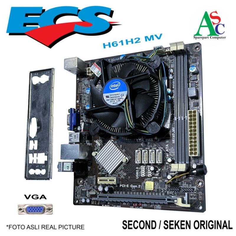 Jual Paket Motherboard Ecs H61h2 Mv Prosesor Fan Intel Backpanel