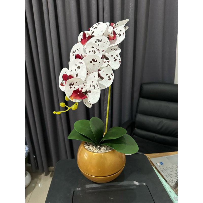 Jual RANGKAIAN BUNGA ARTIFICIAL ANGGREK SEMI LATEX 1 CABANG POT BOLA ...